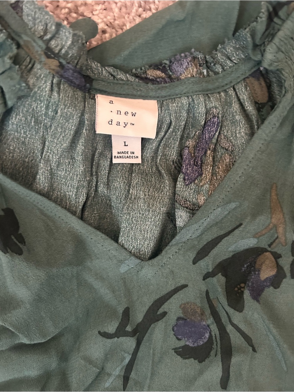 a new day Teal Floral V-Neck Blouse with Purple Accents